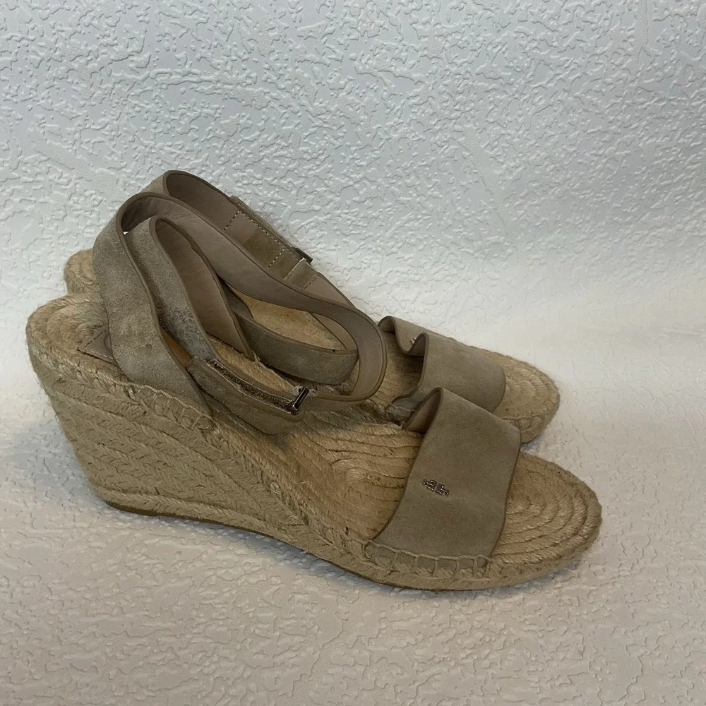 Tory Burch Leather Bima Tan‎ Wedge Espadrille Ankle Strap Sandals 8 Worn Twice